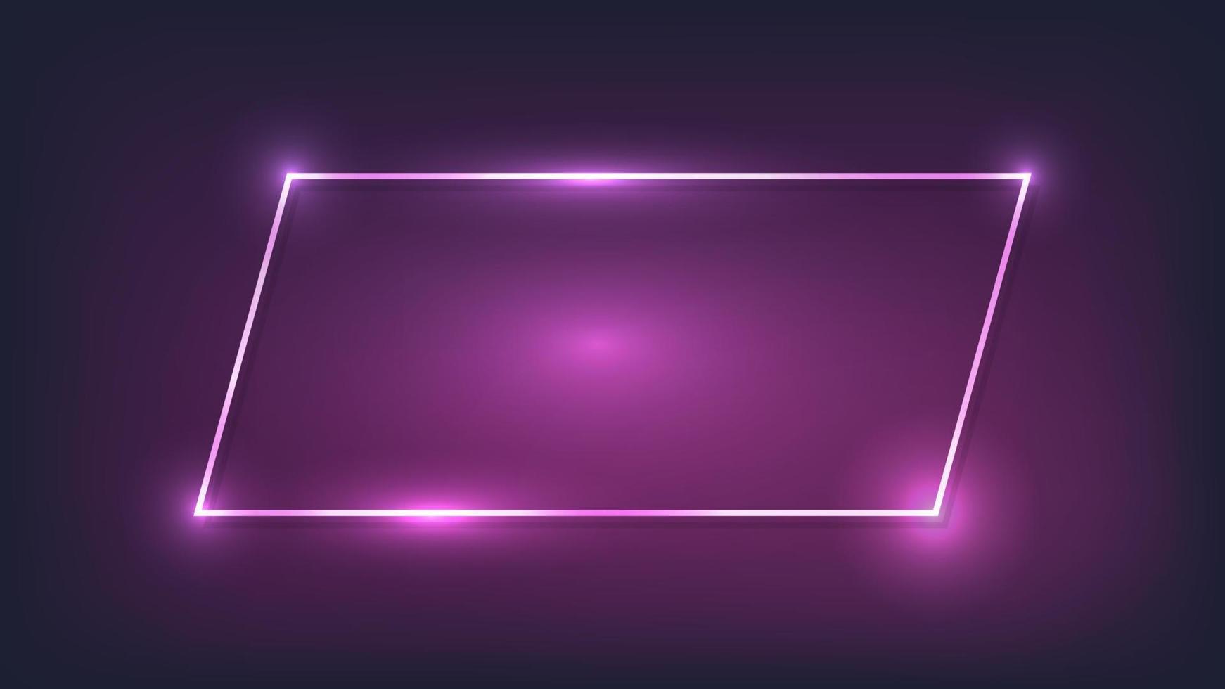 Neon frame with shining effects on dark background. Empty glowing techno backdrop. Vector illustration.