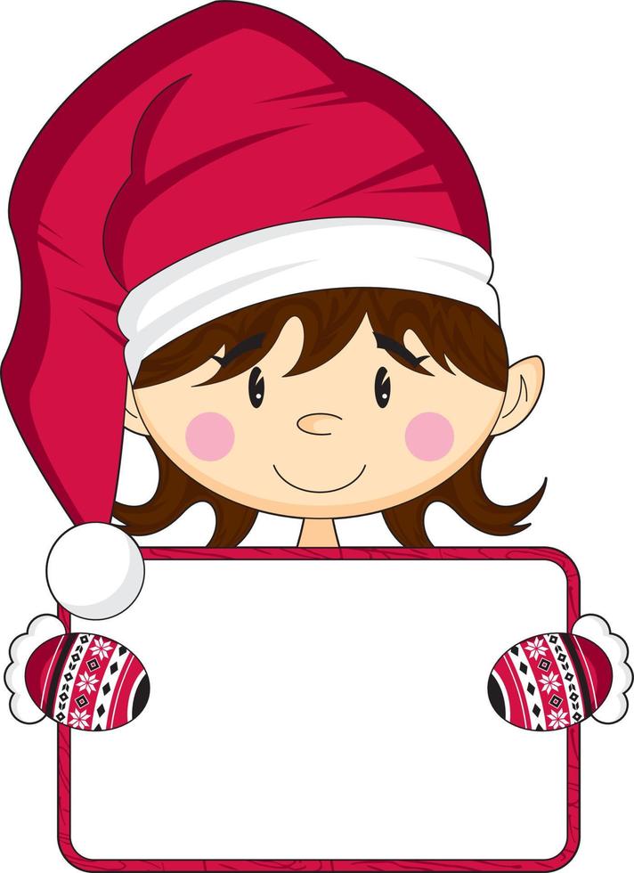 linda dibujos animados Papa Noel claus Navidad duende con firmar vector