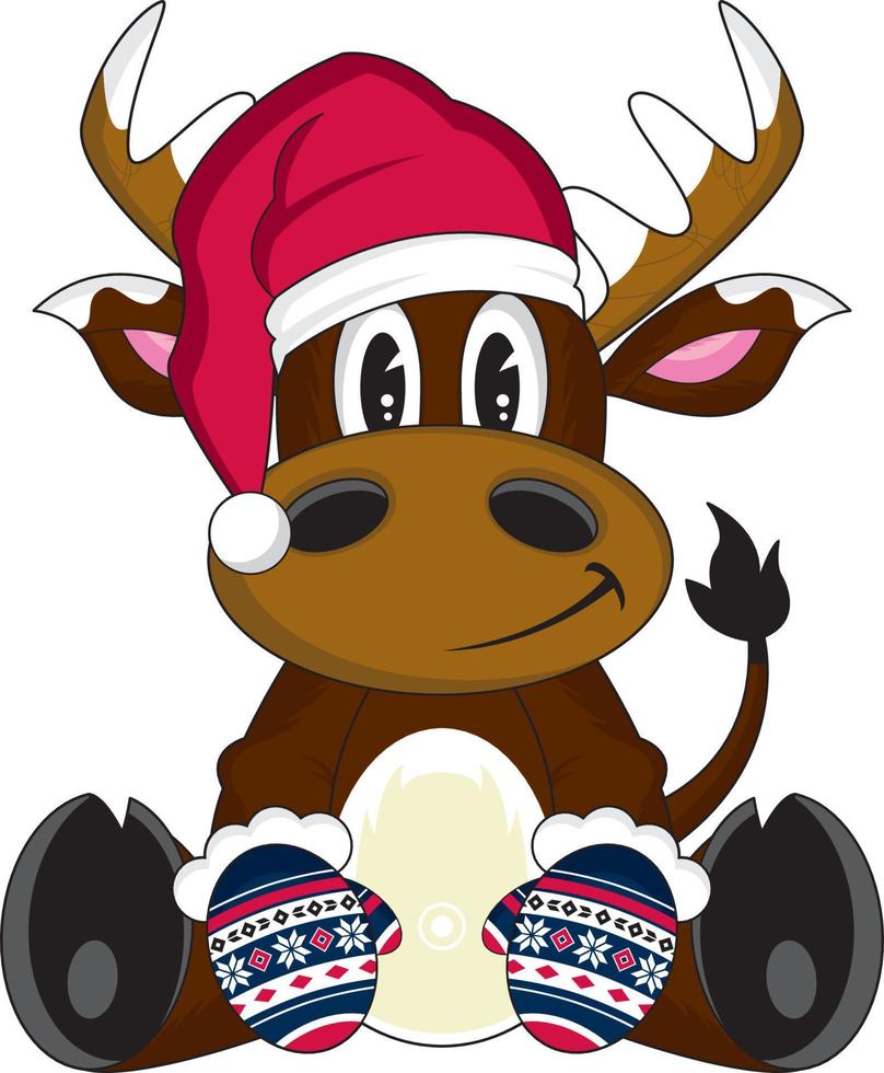 Cartoon Santa Claus Christmas Reindeer Character with Mittens vector