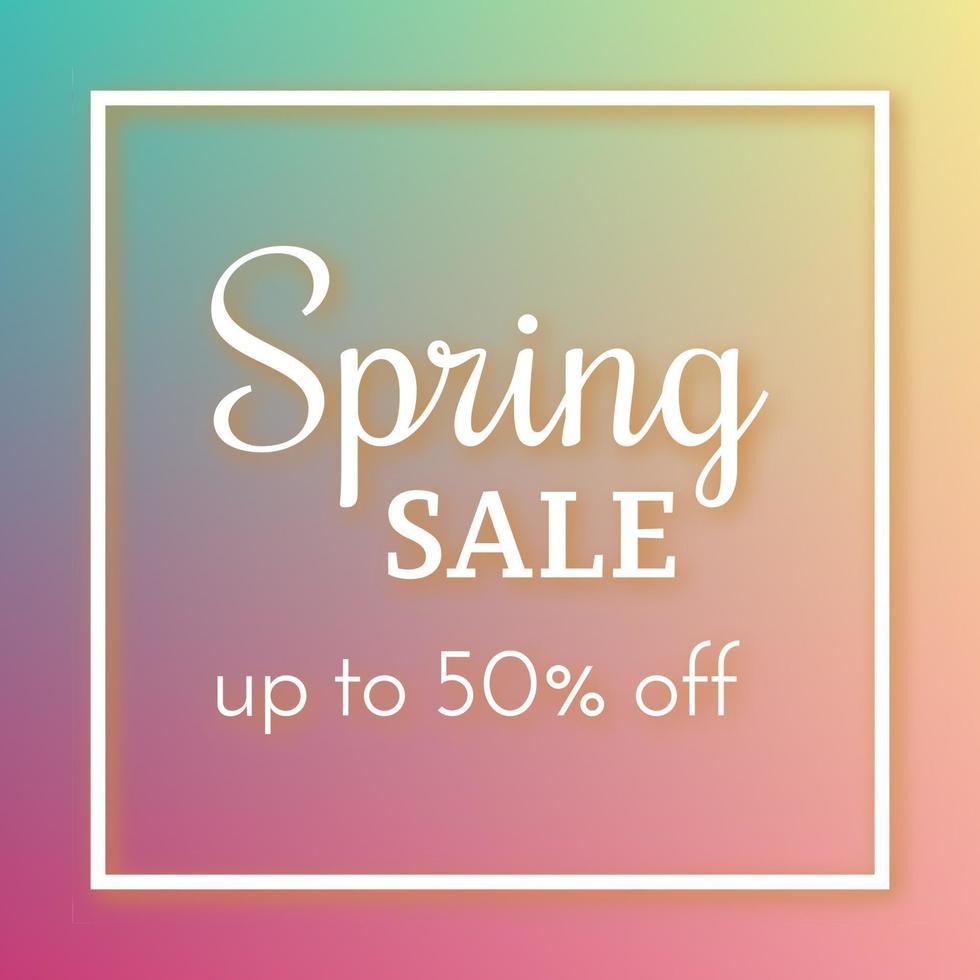 Spring sale banner and up to 50 off sign on colorful background. Vector illustration