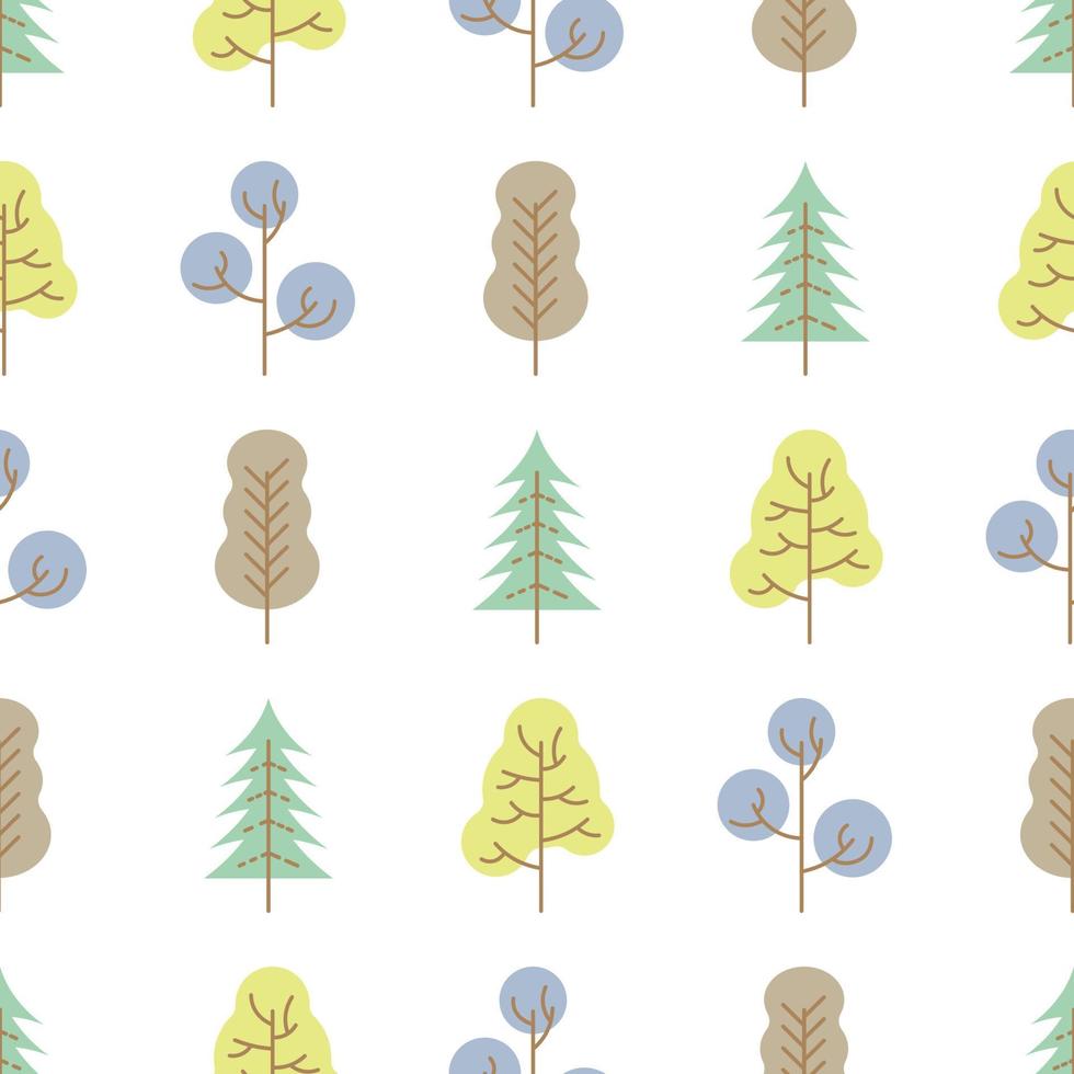 Seamless pattern with colored trees on white background. Vector illustration.