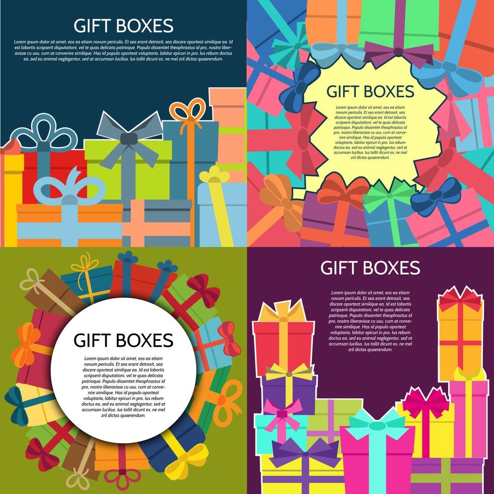 Set of four backgrounds with a colorful gift boxes. Vector illustration.