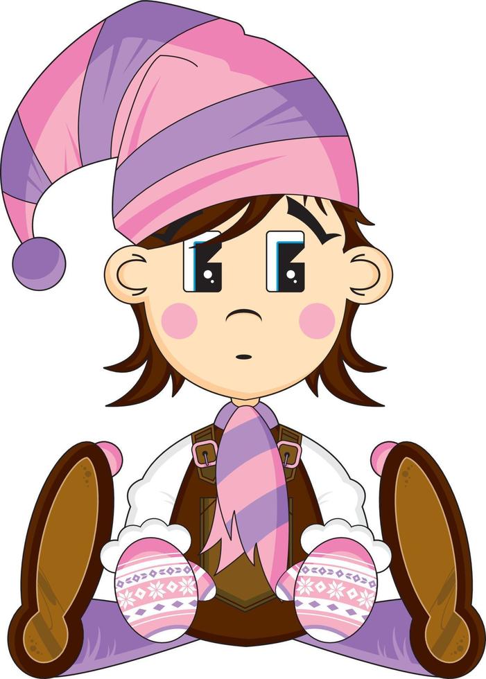 Cute Cartoon Christmas Elf in Wooly Hat vector