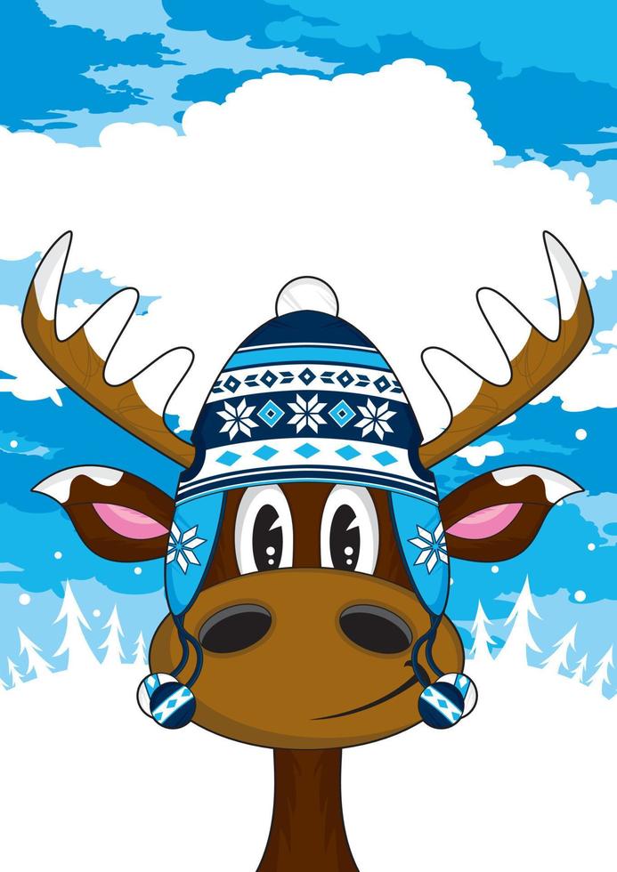 Cute Cartoon Wooly Hat Christmas Reindeer Illustration vector