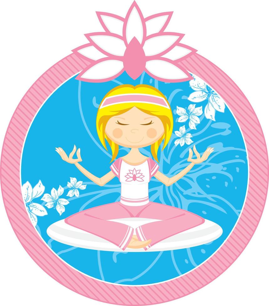 Cute Cartoon Meditating Yoga Girl Illustration vector