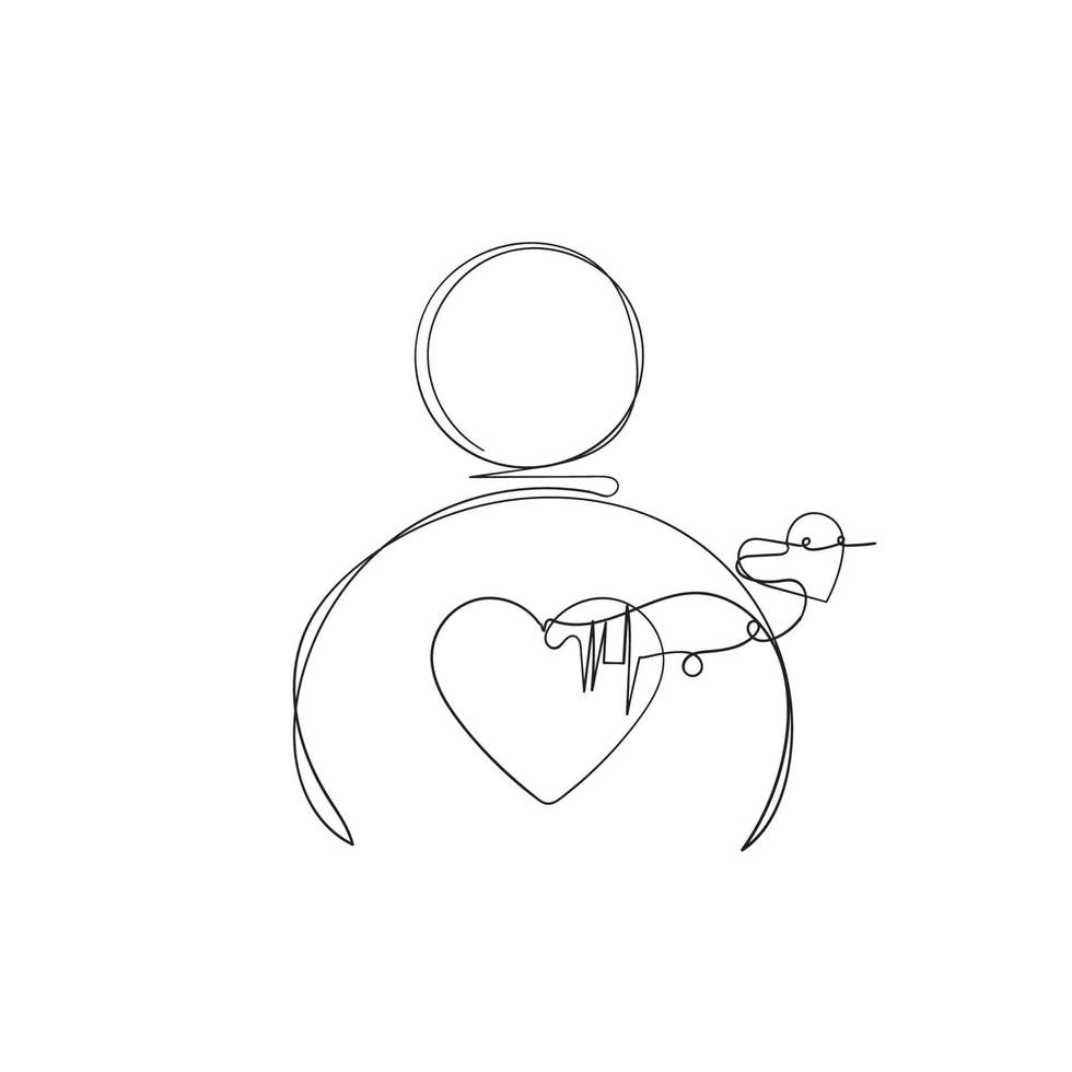 continuous line drawing person icon with love sign illustration vector