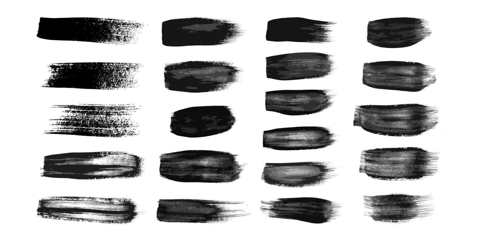 conjunto de negro cepillo trazos mano dibujado tinta lugares aislado en blanco antecedentes. vector ilustración