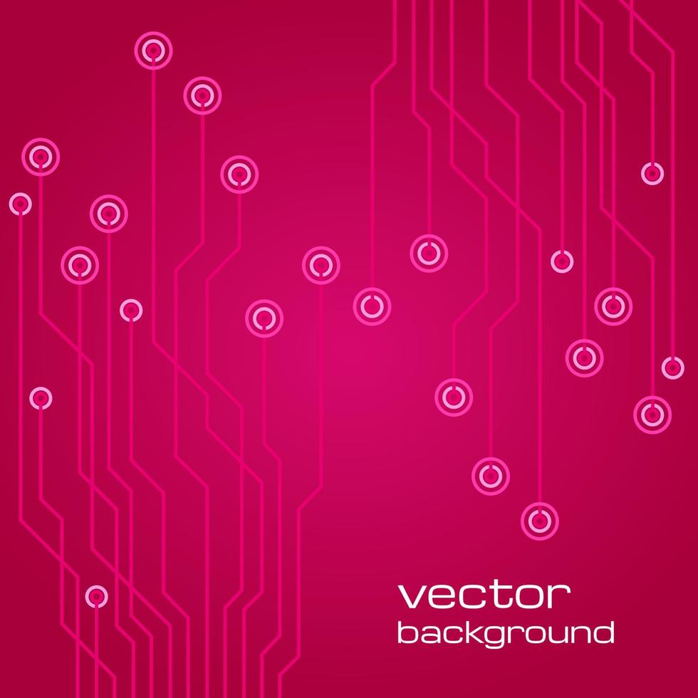 Abstract technological pink background with elements of the microchip. Circuit board background texture. Vector illustration.