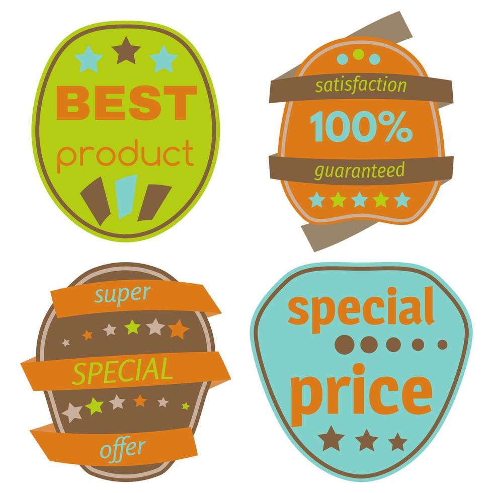 Set of Vector Badges with Ribbons. Web stickers and labels. Isolated vector illustration.