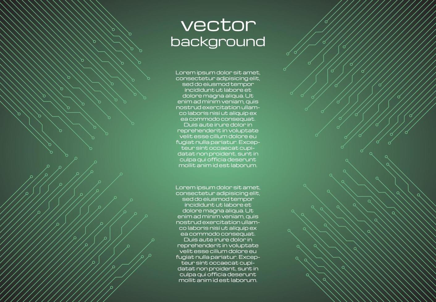 Abstract technological green background with elements of the microchip. Circuit board background texture. Vector illustration.