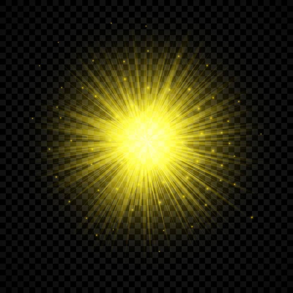 efecto de luz de destellos de lente. luces brillantes amarillas efectos de estallido estelar con destellos vector
