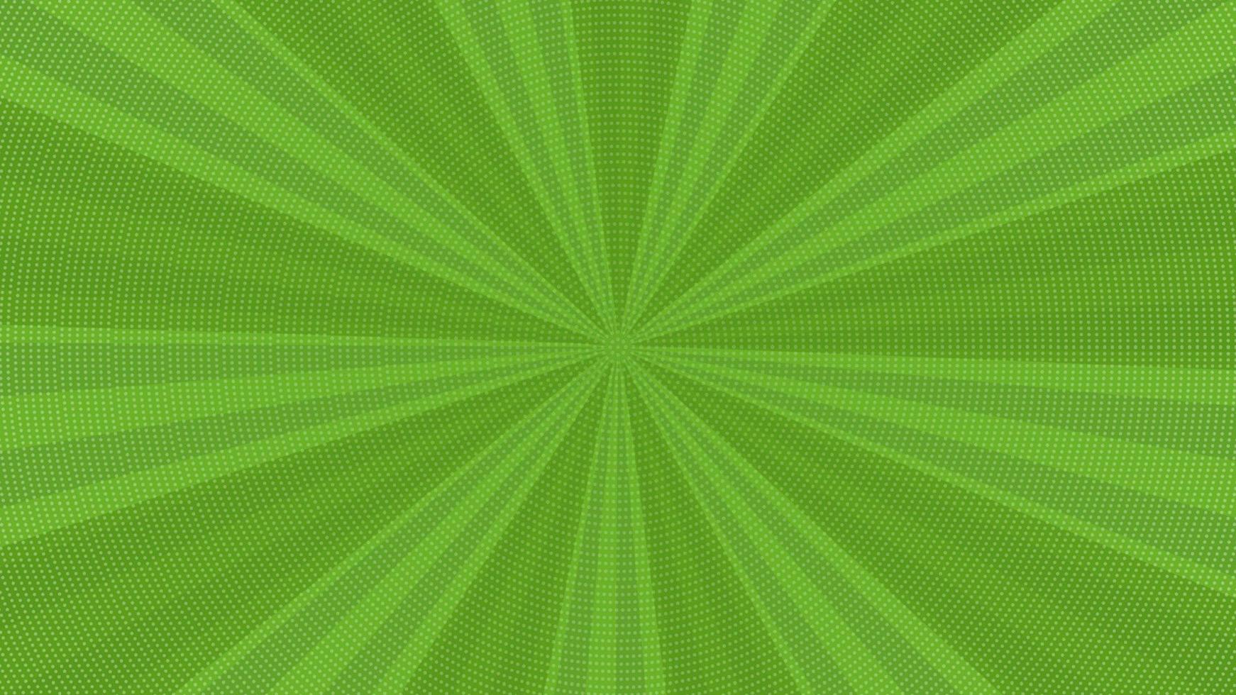 Green comic book page background in pop art style with empty space. Template with rays, dots and halftone effect texture. Vector illustration