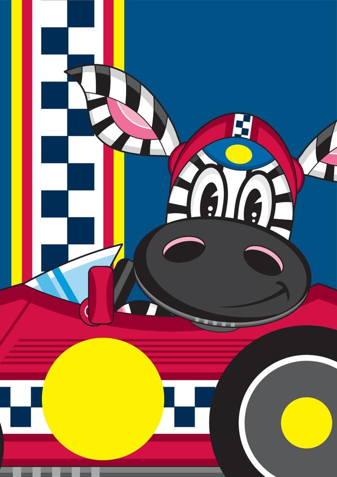 Cute Cartoon Zebra Racing Driver in Sports Car vector