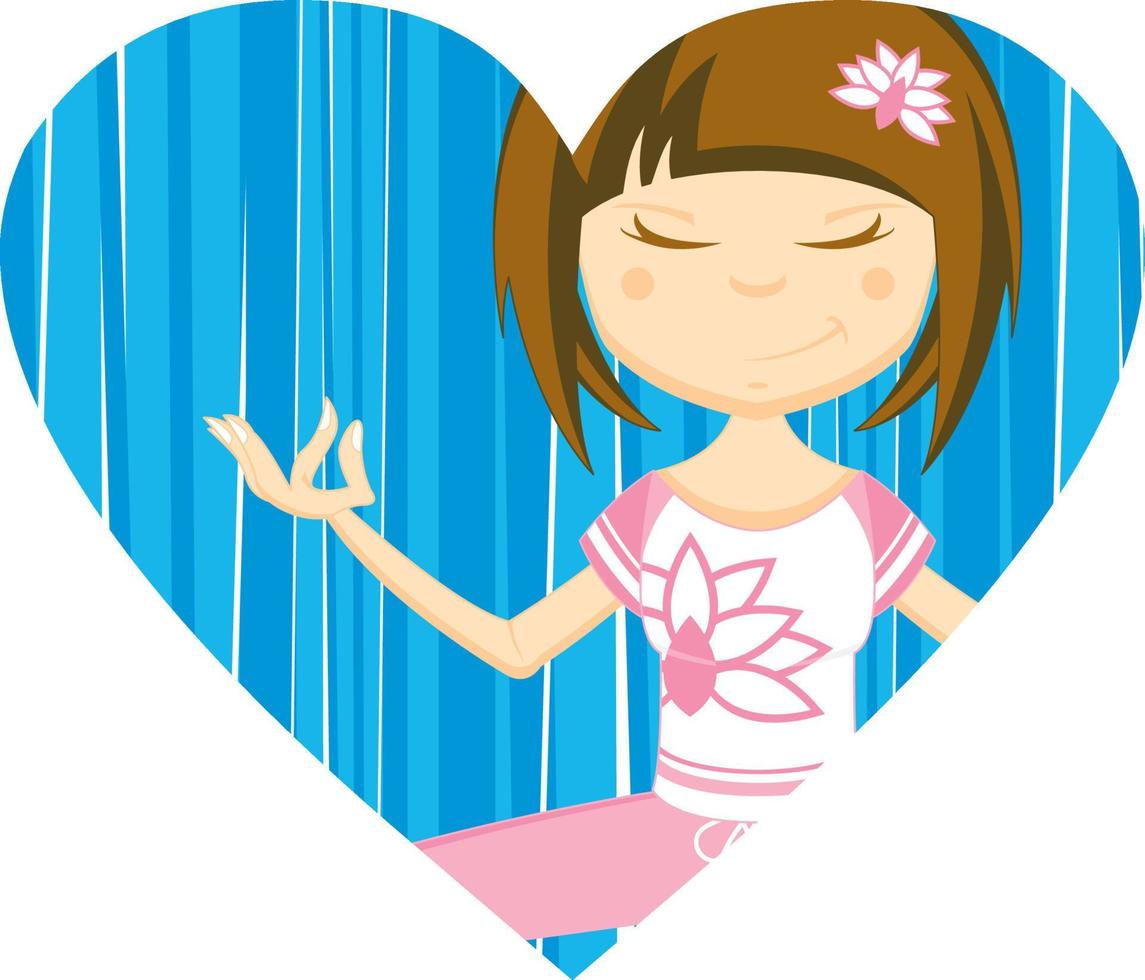 dibujos animados meditando yoga niña en a rayas corazón vector
