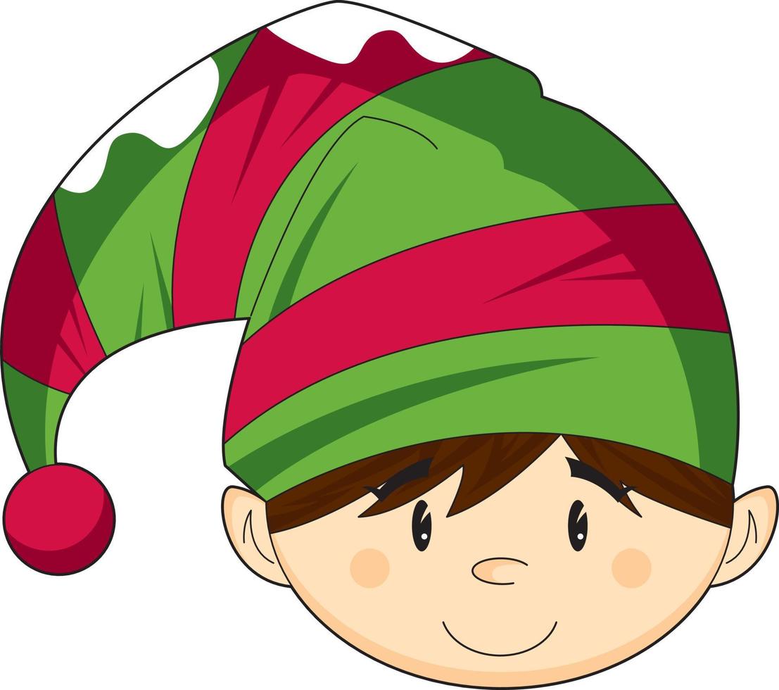 Cute Cartoon Christmas Elf in Striped Wooly Hat vector