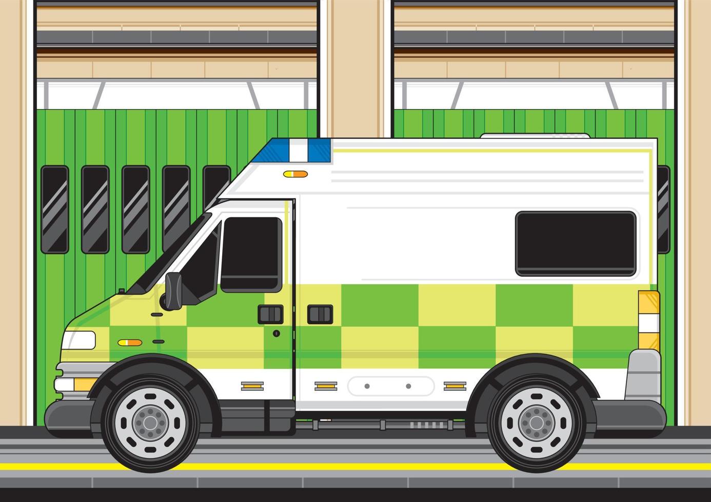 Cartoon British Ambulance at the Station vector