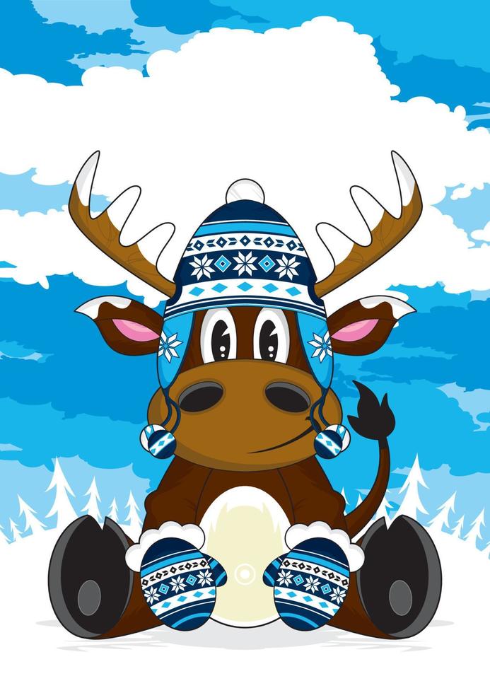 Cute Cartoon Wooly Hat Christmas Reindeer Illustration vector