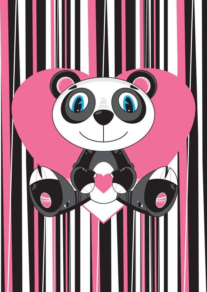 Cute Cartoon Valentine Panda Bear on Striped Background vector