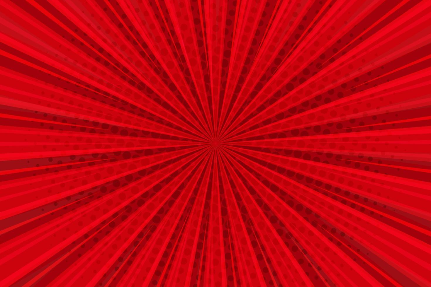 Pop art red rays sunburst pattern background vector illustration with halftone