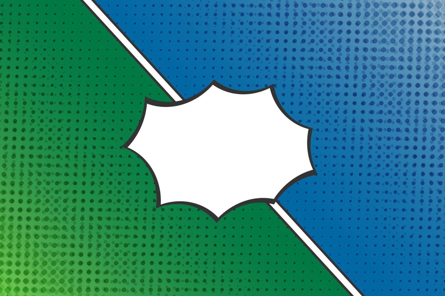 Blank comic book versus background with dots green and blue color, vector illustration
