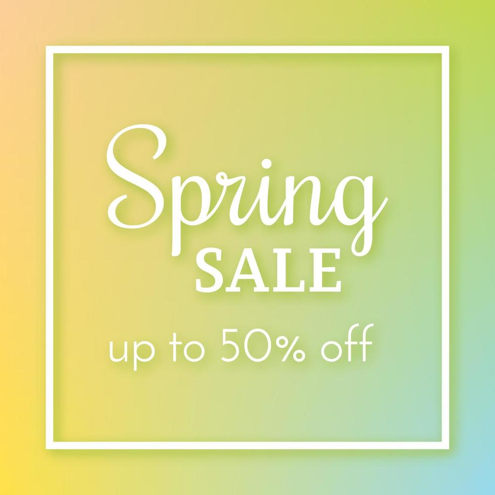 Spring sale banner and up to 50 off sign on colorful background. Vector illustration