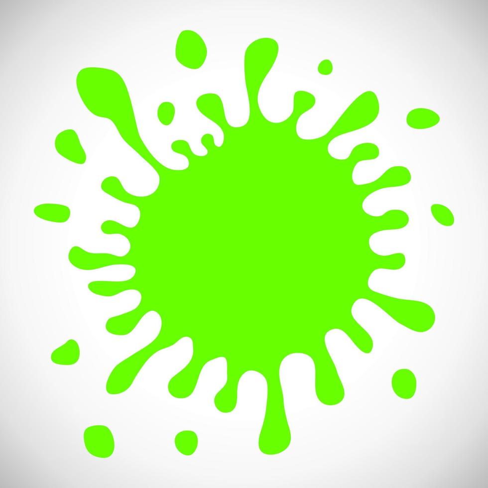 Green Hand Drawn Paint Splash with small splashes and shadows. Vector
