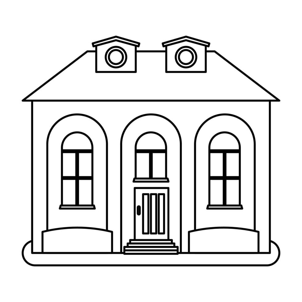House in thin line style on white background. Vector illustration.