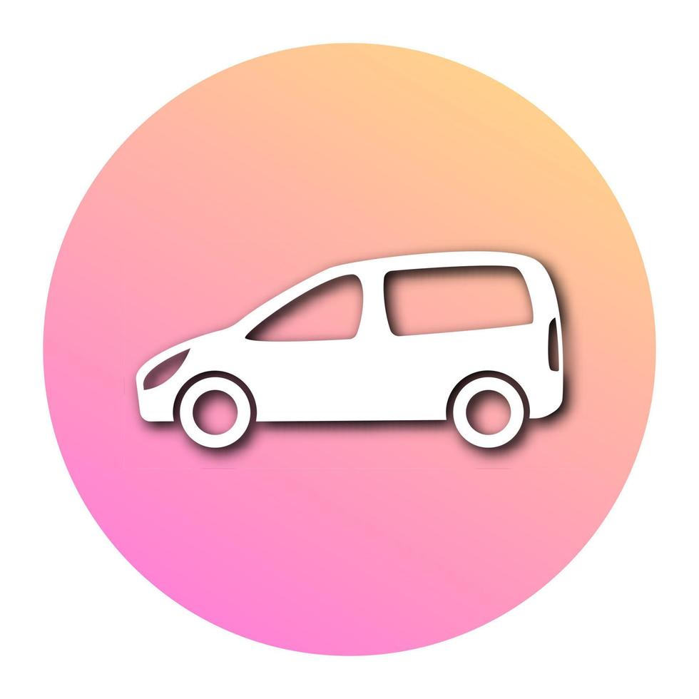 White car in circle with modern gradient and shadow. Vector illustration