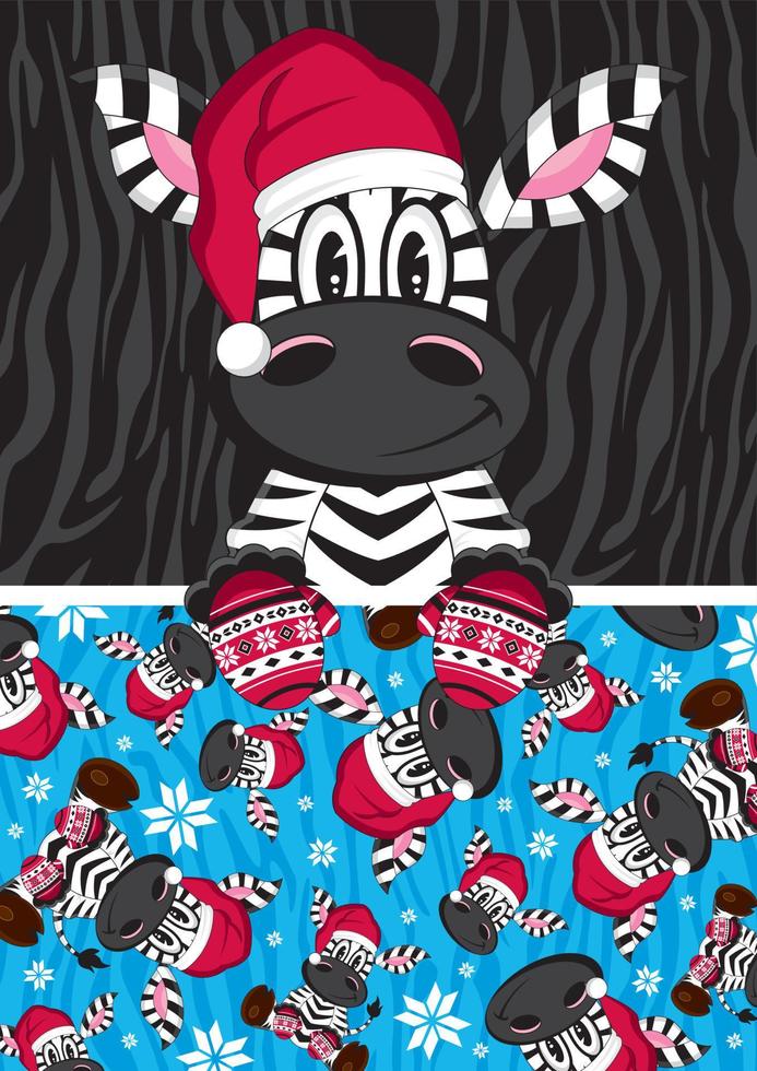Cute Cartoon Santa Claus Christmas Zebra and Pattern vector