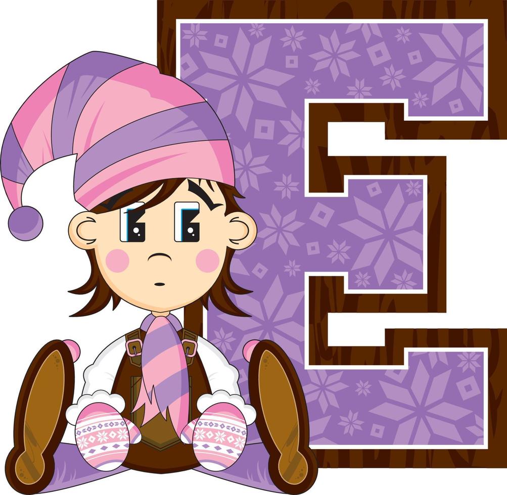 E is for Elf Christmas Alphabet Learning Illustration vector