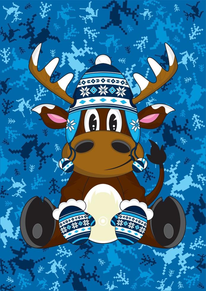 Cute Cartoon Wooly Hat Christmas Reindeer Illustration vector