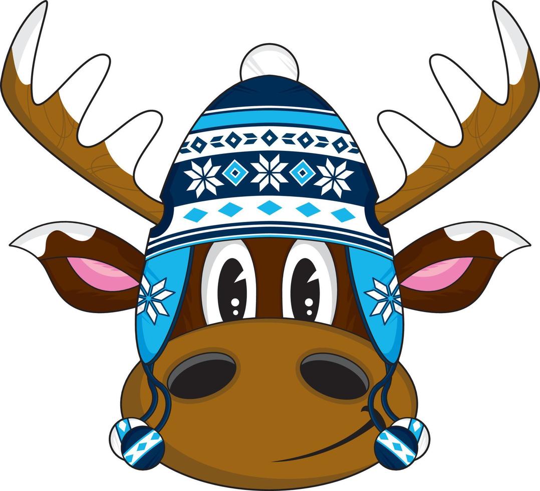 Cute Cartoon Wooly Hat Christmas Reindeer Illustration vector