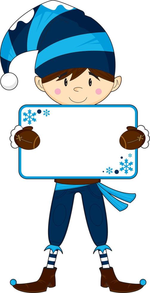 Cute Cartoon Christmas Elf with Sign vector