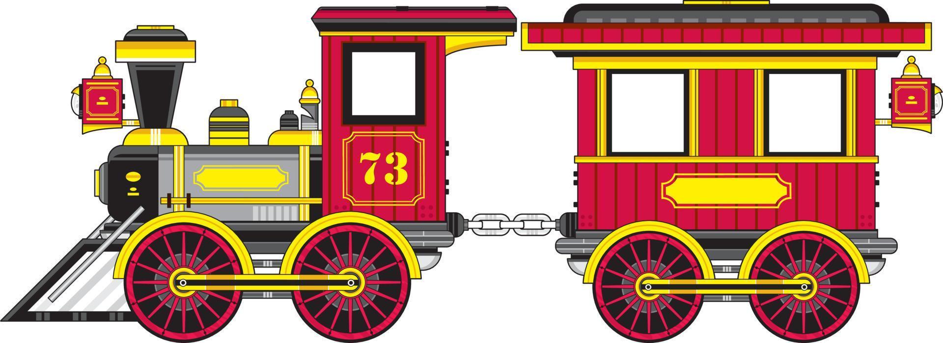 Cartoon Retro Wild West Steam Train and Carriage vector