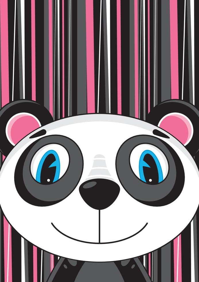 Cute Cartoon Panda Bear Character on Striped Background vector