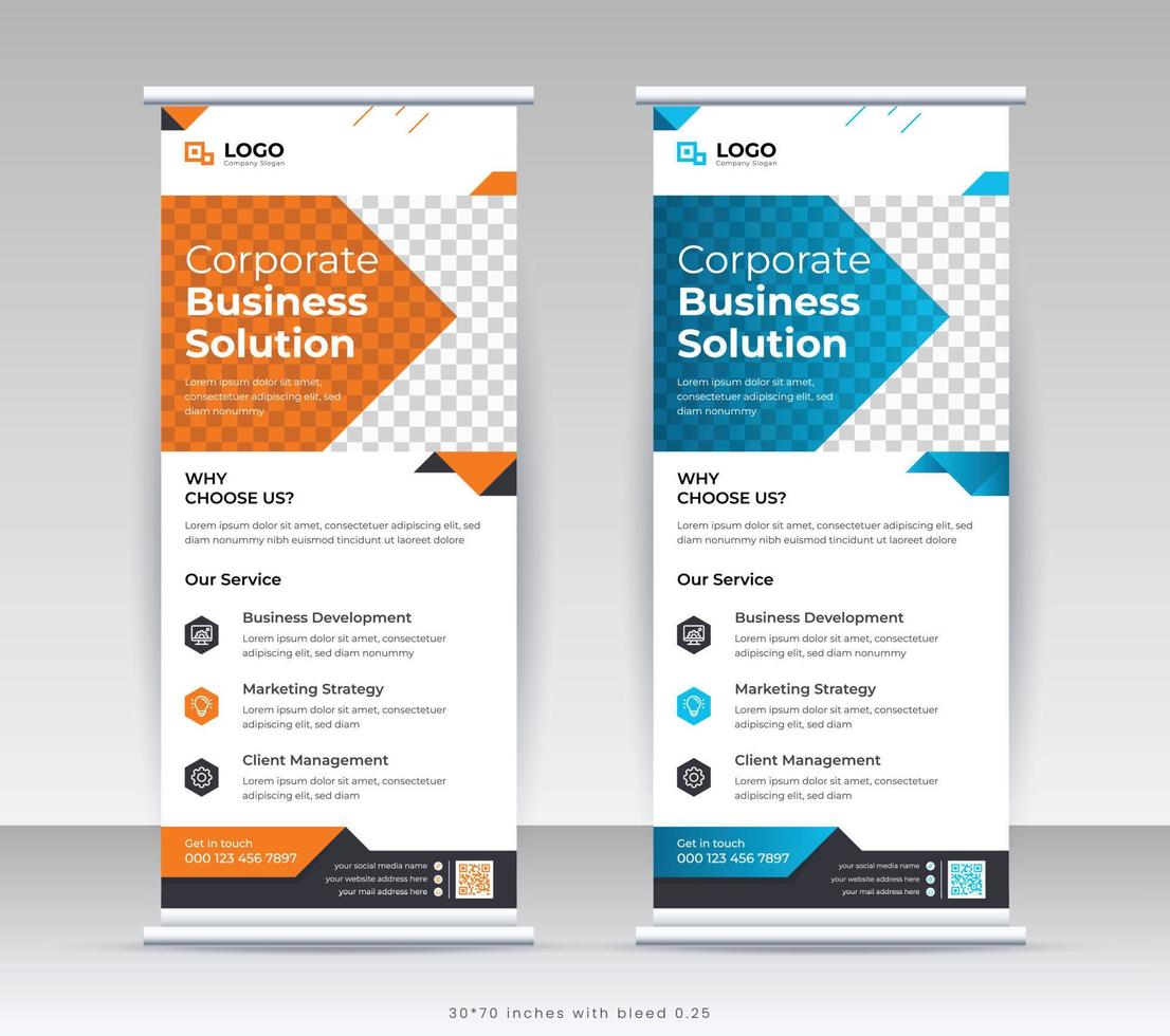 Vertical roll up banner, x stand business marketing template design. vector