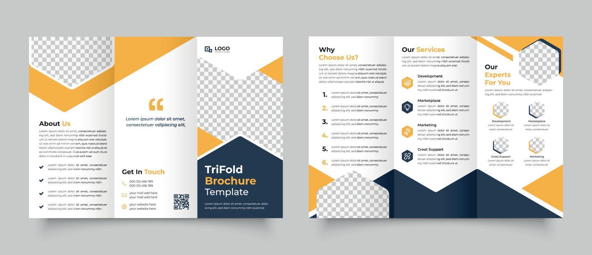 Corporate business trifold brochure design, company template, trifold brochure, annual, report, project report, modern flyer vector