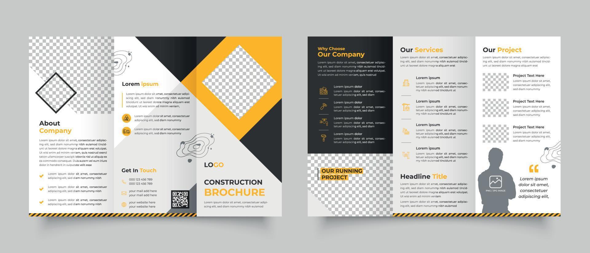 Construction trifold brochure template design, Construction business trifold brochure template, Real estate brochure vector