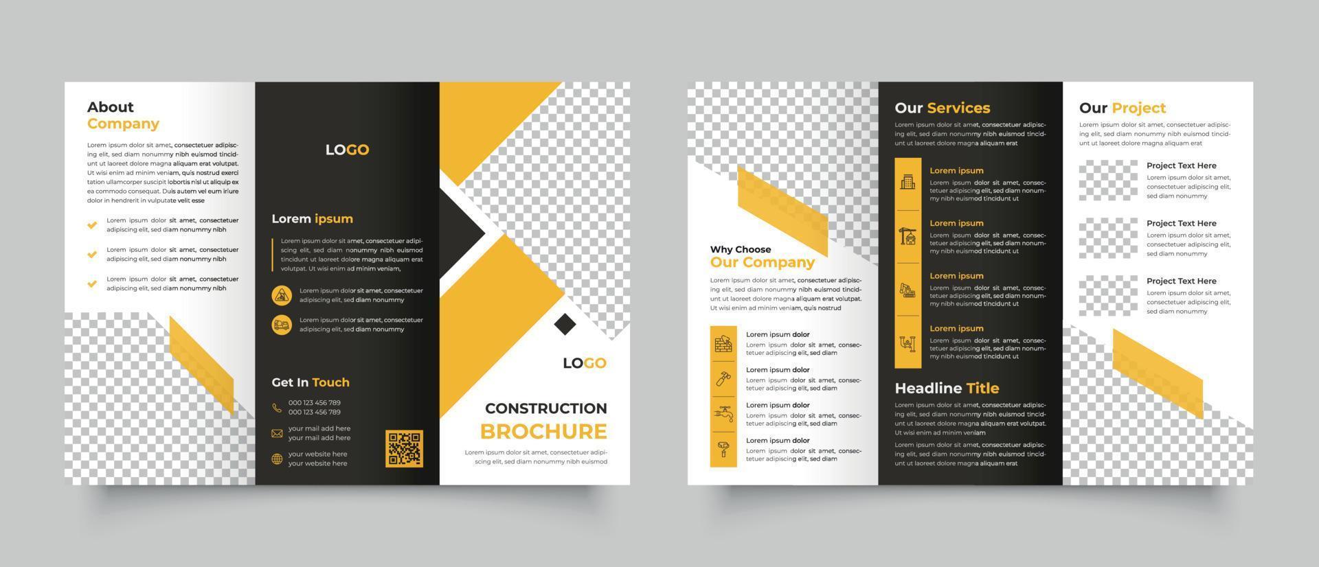 Construction trifold brochure template design, Construction business trifold brochure template, Real estate brochure vector