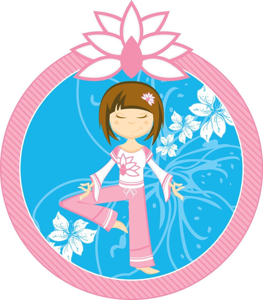 Cute Cartoon Meditating Yoga Girl Illustration vector