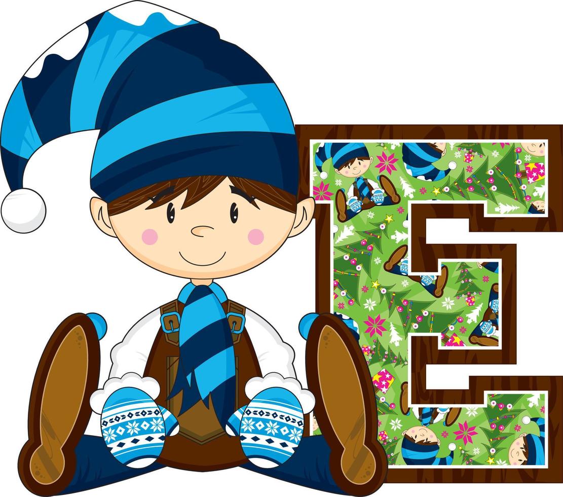 E is for Elf Christmas Alphabet Learning Illustration vector