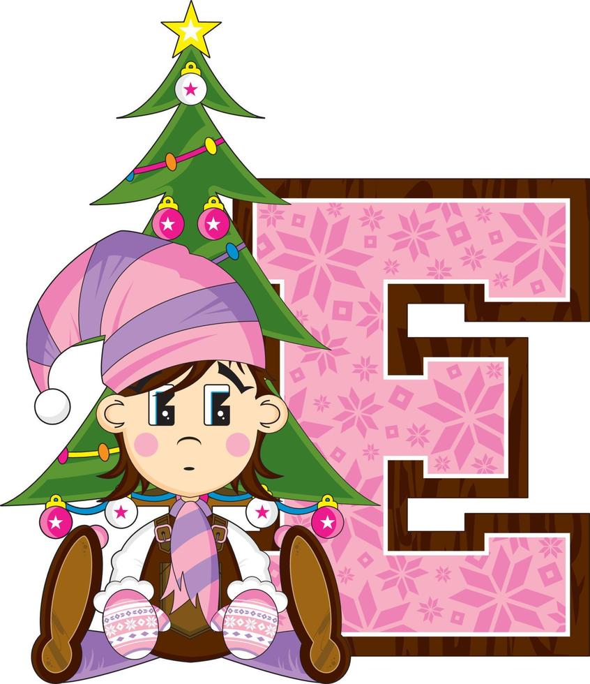 E is for Elf Christmas Alphabet Learning Illustration vector