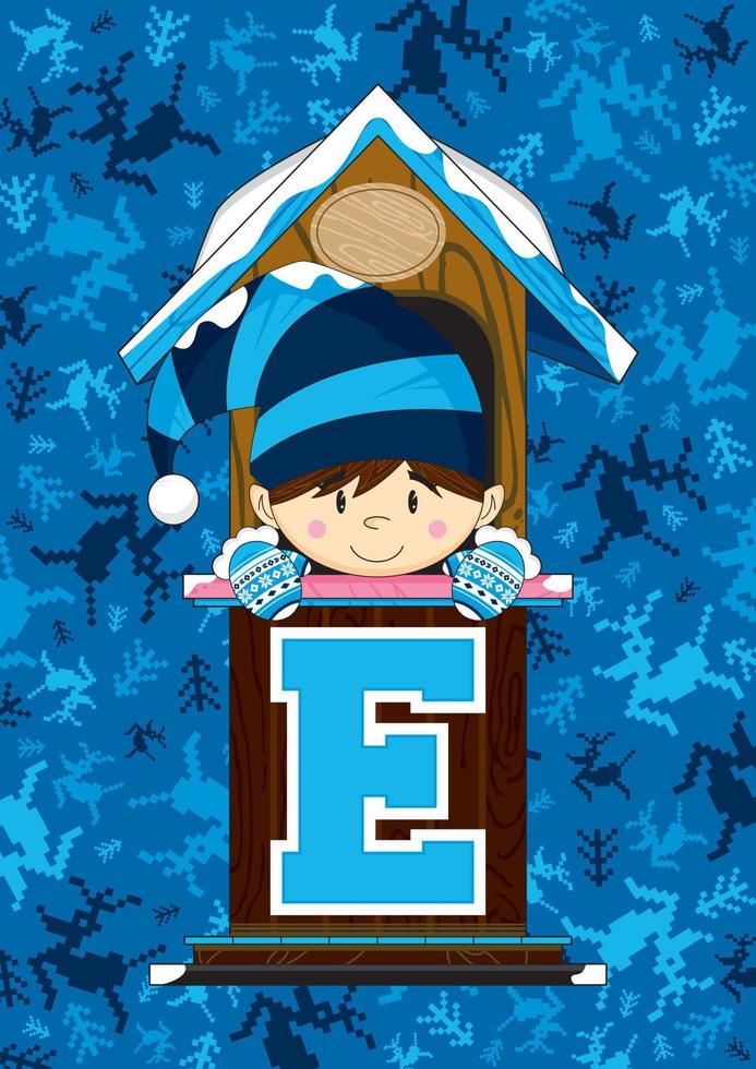 E is for Elf Christmas Alphabet Learning Illustration vector