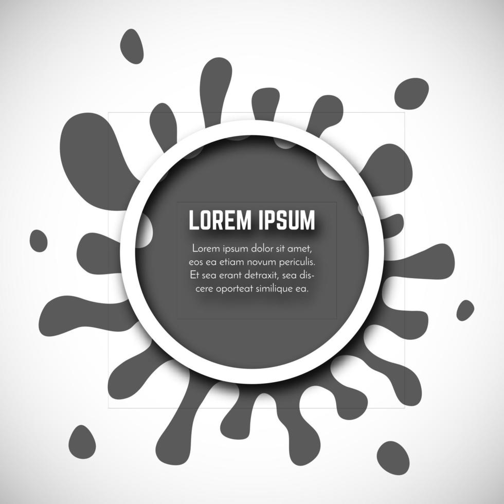Dark Hand Drawn Paint Splash with small splashes and white circle with place for your text. Vector illustration