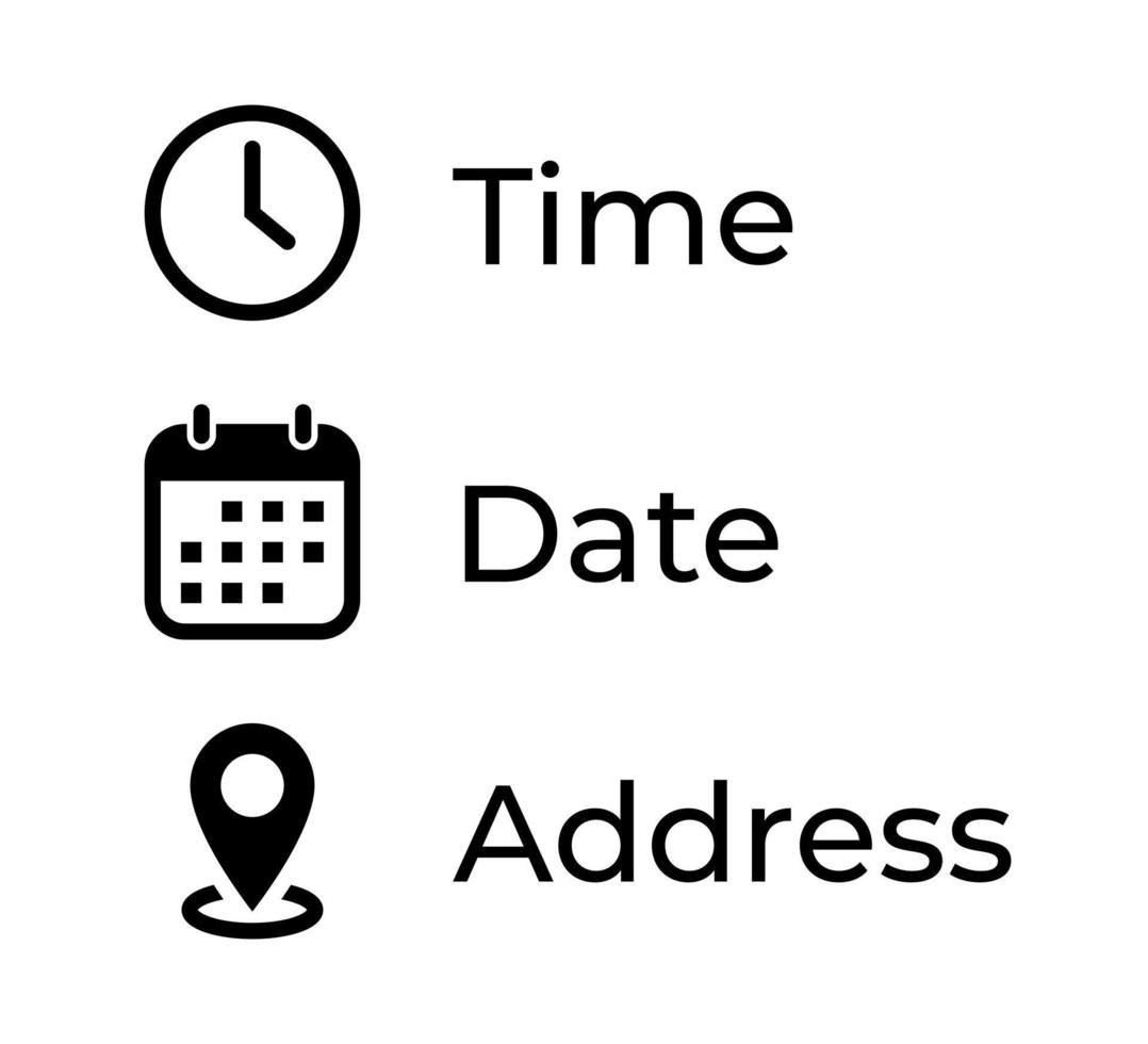 Time, date, address icon vector in trendy style