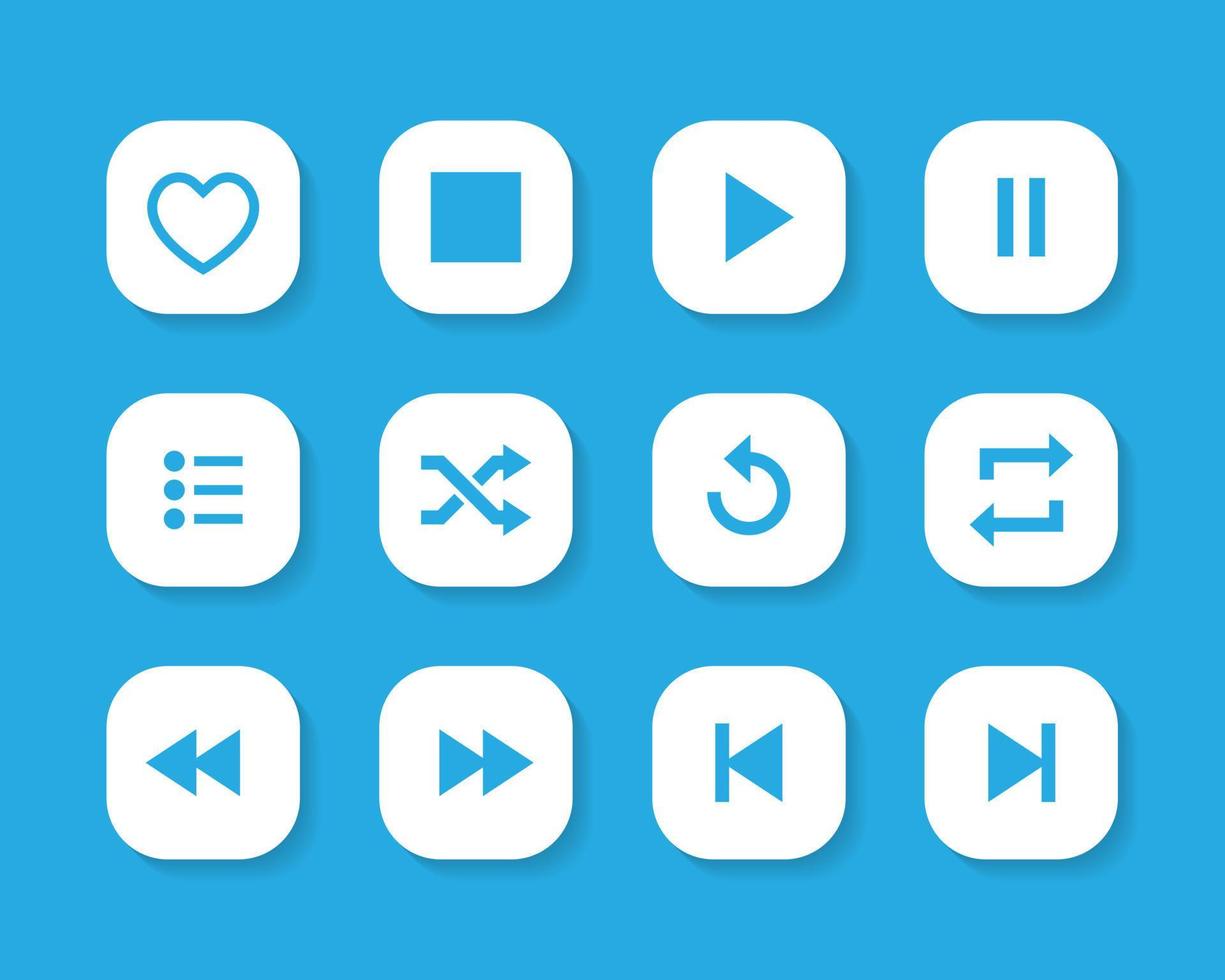 Play, stop, pause, shuffle, repeat, previous, next, favorite, and list icon vector. Music app icons vector