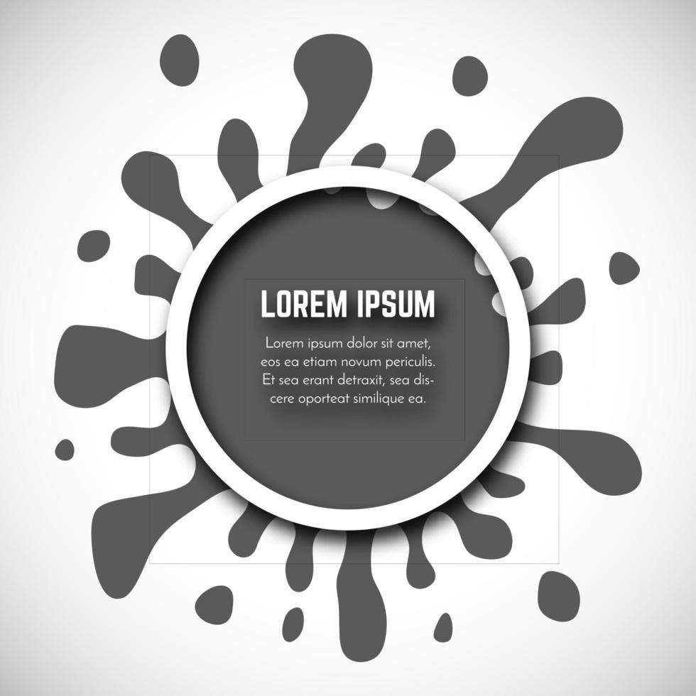 Dark Hand Drawn Paint Splash with small splashes and white circle with place for your text. Vector illustration