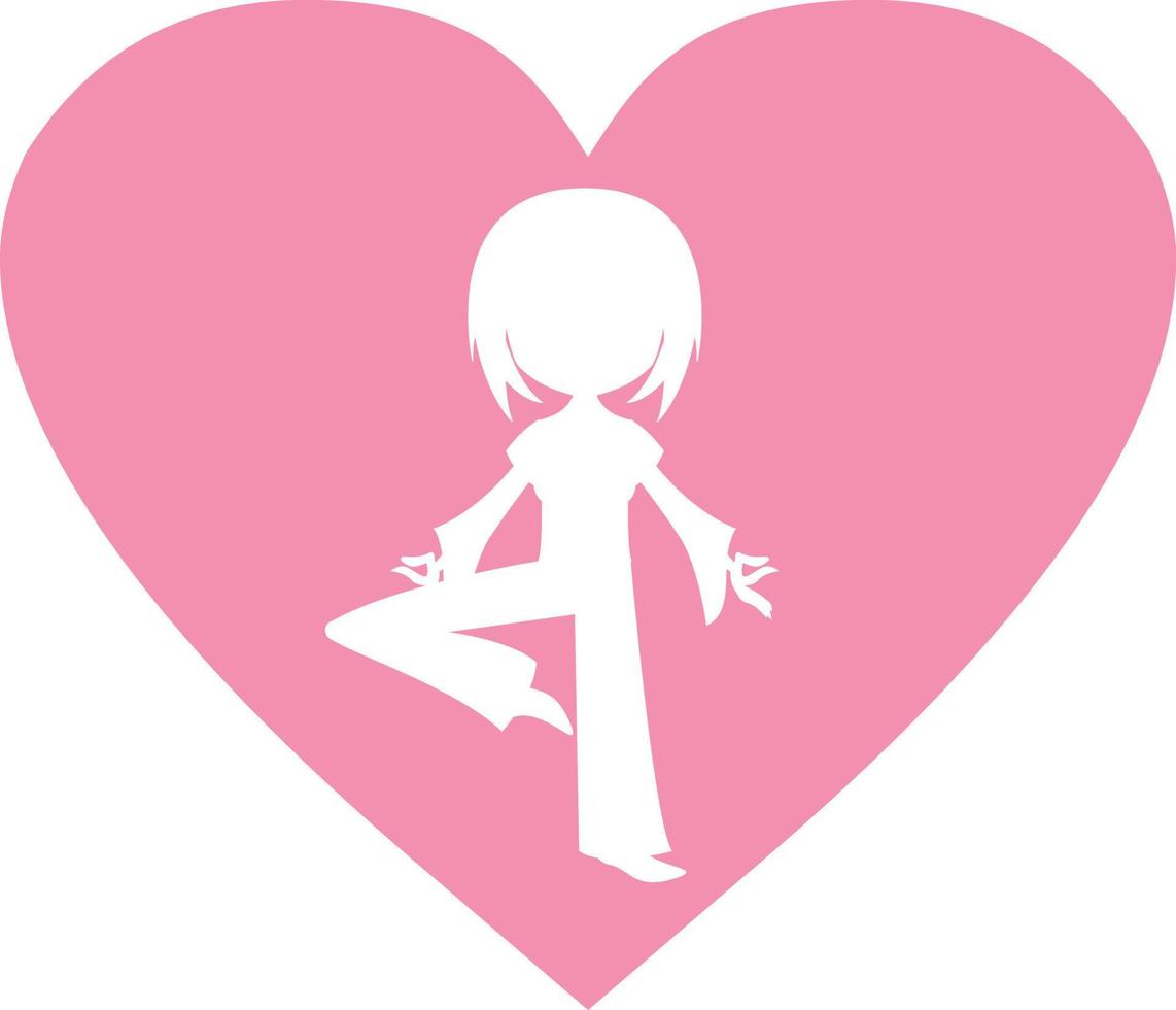 Meditating Heart Yoga Girl in Silhouette Illustration vector