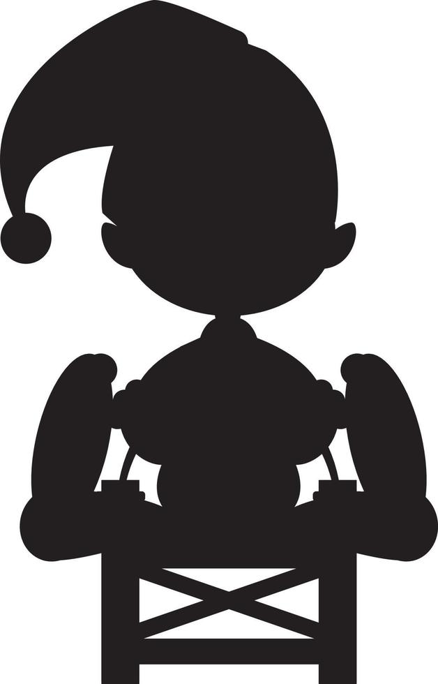 Cute Cartoon Christmas Elf on Sledge in Silhouette vector