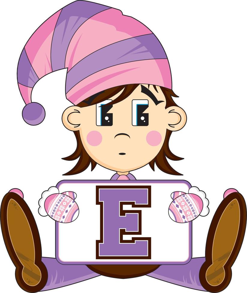 E is for Elf Christmas Alphabet Learning Illustration vector